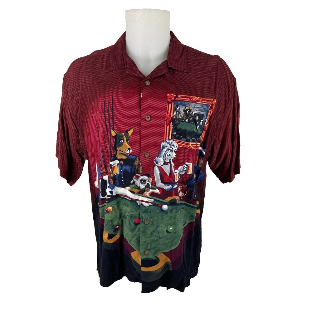 Big Dogs Men Large Shirt Red Dogs Shooting Pool Oversized Billiards